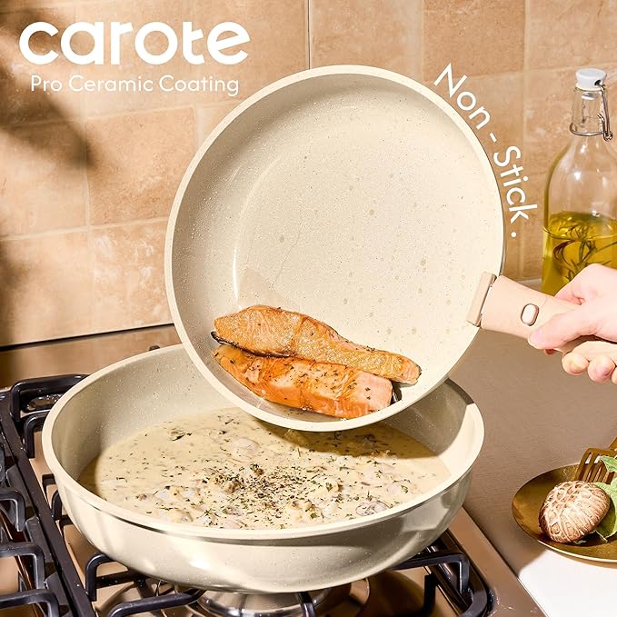 CAROTE 22PCS Pots and Pans set Non Stick, Ceramic Cookware Set, RV Kitchen Cooking Set Removable Handles, Oven Safe, Induction Coolware, Non-toxic Kitchen Cooking Set, PFAS and PFOA Free