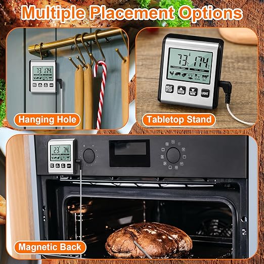Relaxweex 2 Pcs TP710 Digital Cooking Meat Thermometer, Large LCD Backlight Food Thermometer with Stainless Steel Probe and Timer for Kitchen Oven BBQ Grilling Deep Fry Smoker