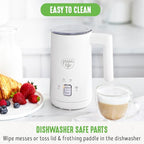 GreenLife Ceramic Electric Milk Frother, 10oz, 4-in-1, Auto Hot and Cold Foam, Dense and Light Foam, PFAS Free, Cordless Milk Warmer and Steamer for Latte, Coffee, White