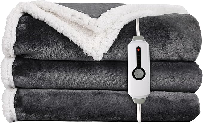 Electric Heated Blanket Throw Size - 50"x60", Soft Flannel Heating Blanket, 4 Heating Levels, 3 H Auto Shut Off, Breathable Warm and Washable for Sofa, Dark Grey