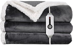 Electric Heated Blanket Throw Size - 50"x60", Soft Flannel Heating Blanket, 4 Heating Levels, 3 H Auto Shut Off, Breathable Warm and Washable for Sofa, Dark Grey