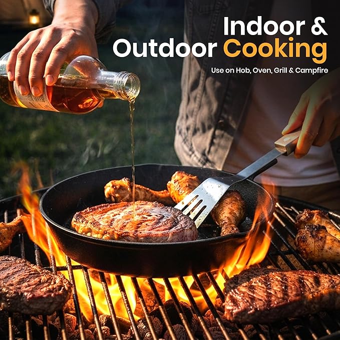 Utopia Kitchen Cast iron Skillets 3 Piece Set, Chefs Pan, Pre Seasoned Cast iron Skillets, 6, 8 & 10 Inches, Easy Use in the Oven, Stove, Grill, or Campfire, Black