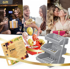 Bamboo 3 Tier Fruit Basket For Counter, Large Capacity Fruit Storage Countertop, Fruit Holder, Wooden Pantry Organizers and Storage, Kitchen Countertop Organizer With Two Banana Hangers (Grey)