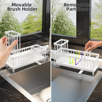 Moforoco Extra Large Kitchen Sink Caddy, Rustproof Sponge Holder with High Brush Holder, Stainless Steel White Kitchen Caddy Sink Countertop Organizer, Sponge Caddy for Kitchen Sink