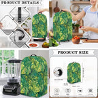 Monstera Leaves Small Appliance Covers 3 Pcs Set Waffles Maker Oven Dust & Blender Cover with Top Handle & Crock Pot Dust Cover Fingerprint Protection