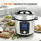 Simple Deluxe 6.34Qt 24-in-1 Electric Multi Cooker, Stainless Steel Pressure Cooker with Non-Stick Pot, Ideal for Slow Cook, Steam, Rice, Bake, Porridge, Meat & Poultry, Dishwasher Safe, Silver