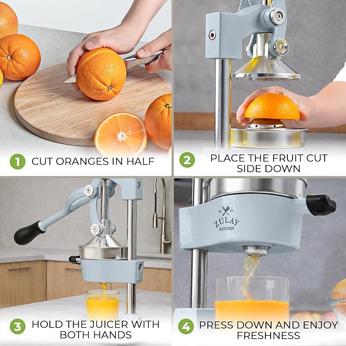 Zulay Kitchen Cast Iron Juicer - Easy-to-Clean Heavy-Duty Manual Juicer, Professional Citrus Juicer - Stainless Steel Lemon Squeezer - Manual Citrus Press & Orange Squeezer - Orange Juicer