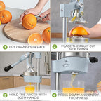 Zulay Kitchen Cast Iron Juicer - Easy-to-Clean Heavy-Duty Manual Juicer, Professional Citrus Juicer - Stainless Steel Lemon Squeezer - Manual Citrus Press & Orange Squeezer - Orange Juicer