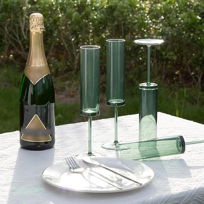 12 Pack Acrylic Dark Green Wine Glasses Green champagne glasses Champagne Flutes Sparkling Wine Glasses Wine Goblets Wedding Glassware Set Drinkware Glasses for Wedding Bar Celebration Baby Shower