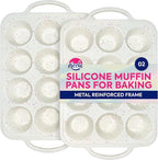 RICCLE Silicone Muffin Pans for Baking with Metal Reinforced Frame, 12-Cup Cupcake Pan, 2 Pcs Muffin Trays for Cupcake Baking, Tray Molds, Oven & Dishwasher Safe, BPA-Free (2 x Regular)