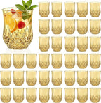 40 Pack Plastic Stemless Wine Glasses,12oz Unbreakable Vintage Elegant Drinking Glass Set,Reusable Fancy Cocktail Cups for Party, Wedding, and Bulk Events (40, 12oz-Gold)