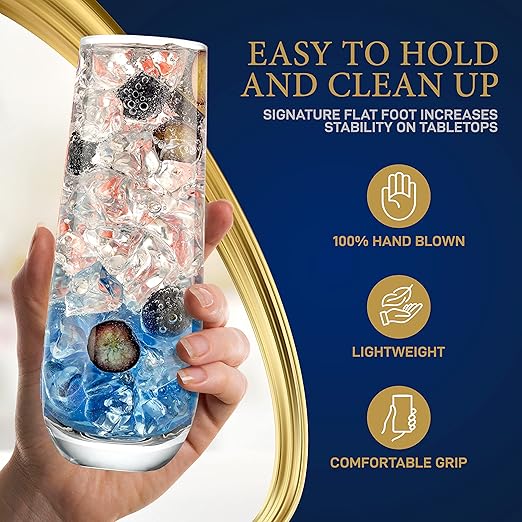 Champagne Flutes Stemless 9.4oz Set of 2 Elegant Clear Crystal Glass Drinkware w/Narrow Rim Seamless Bowl Lead-Free Dishwasher Safe Sparkling Wine Glassware Perfect for Any Occasion by NutriChef