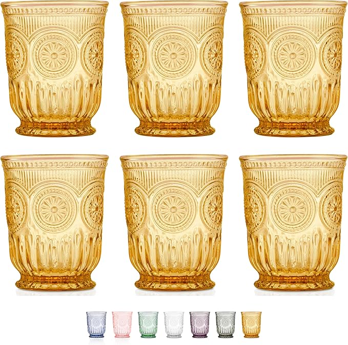 Yungala Amber Small Drinking Glasses Set of 6 Vintage Hobnail 8 oz