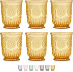 Yungala Amber Small Drinking Glasses Set of 6 Vintage Hobnail 8 oz