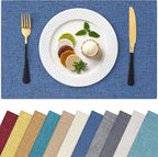 Homaxy Cloths Placemats for Dining Table Set of 4, Heat Resistant Washable Cotton Linen Blend Table Mats, Easy to Clean Place Mats for Indoor Outdoor Party Kitchen Decoration, 13" x 19", Blue