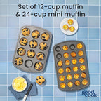 GoodCook Set of 2 Everyday Nonstick Muffin Pans – 12‑Cup Standard and 24‑Cup Mini, Gray