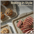 BAKKEN Kitchen Oven Baking Pans - Nonstick Gray Coating, Carbon Steel Bakeware Set with White Silicone Handles, Commercial Restaurant Quality Pans, PFOA, PFOS, PTFE Free, Oven Safe (450° F), Set of 10