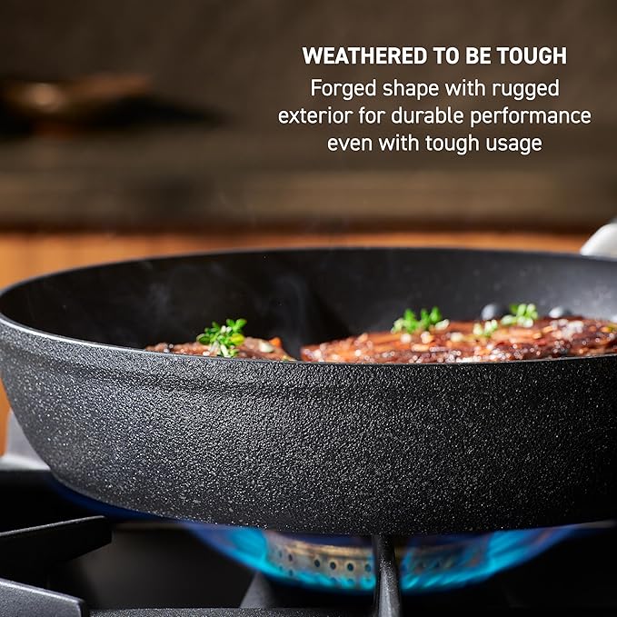 T-Fal Stone Force Platinum Non Stick Fry Pan 12 Inch, Oven Broiler Safe 400°F, Perfect for Frying, Sautéing, Searing, & Pan-Roasting, Cookware Skillet, Must Have, Pots & Pans, Dishwasher Safe, Black