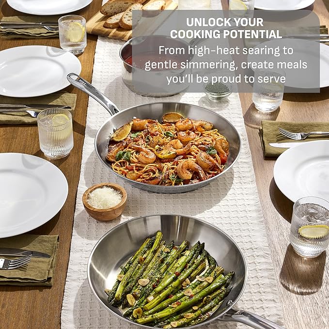 T-fal Gourmet 15-Piece Stainless Steel Cookware Set, Pots and Pans Cooking Set, Dishwasher Safe, Oven Safe to 500°F, Induction Compatible, Stock Pot, Sauce, Saute, Frying Pans, Silver