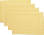 Solino Home Linen Placemats Set of 4 - Classic Hemstitch Yellow Placemats 14 x 19 Inch - 100% Pure Linen Table Mats for Valentines