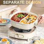 Stariver Hot Pot Electric with Divider, Large 6L Nonstick Double-Flavor Electric Shabu Shabu Pot, 1500W Hotpot with 3 Power Settings, Perfect for Family Dinners & Parties,White
