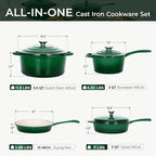 Kitchen Academy 7Pcs Enameled Cast Iron Cookware Sets - Non Toxic Pots and Pans Set, Induction Nonstick Cookware Set, PFOA&PFAS Free (Emerd)