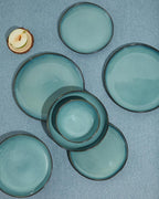 Pokini 24 Piece Stoneware Dinnerware Set for 8, Reactive Glaze Plates and Bowls Sets | Designed for Holiday Dinners, Thanksgiving, Party Hosting | Durable Irregular Coastal Design, Green Black