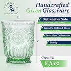 Yungala Green Small Drinking Glasses Set of 6 Vintage Hobnail 8 oz
