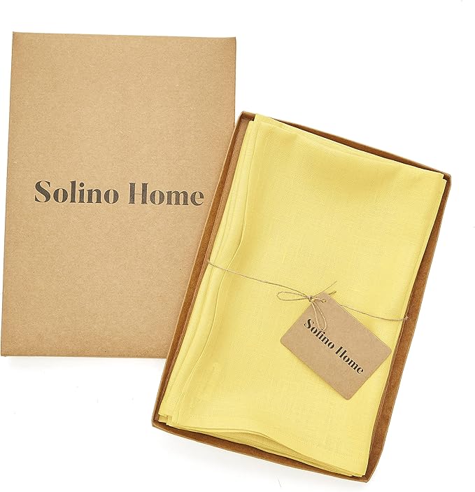 Solino Home Linen Cloth Napkins Set of 4-100% Pure Linen Sunshine Yellow Dinner Napkins 20 x 20 Inch - Fete, Handcrafted and Machine Washable