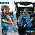 PAVILIA Travel Blanket Airplane Compact with Bag, Small Travel Pillow Blanket Long Flights, Lightweight Plane Blanket with Luggage Strap, Camping Blanket for Traveler Essentials, Teal Blue, 65x40