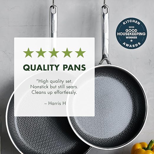 GreenPan Spectra 10" & 12" Frying Pan Skillet, Hybrid Tri-Ply Stainless Steel, PFAS-Free Ceramic Nonstick Textured Cooking Surface, Induction Cookware, Diswasher Safe, Oven & Broiler Temp to 850˚F