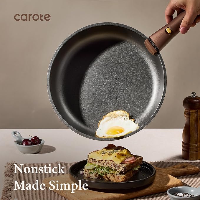 CAROTE 21pcs Pots and Pans Set, Nonstick Cookware Set Detachable Handle, Induction Kitchen Cookware Sets Non Stick with Removable Handle, RV Cookware Set, Oven Safe, Brown