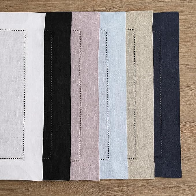Solino Home Square Placemats Set of 4-100% Pure Linen Ivory Cloth Placemats 14 x 14 Inch - Classic Hemstitch, Machine Washable Place Mats for Holiday, New Year
