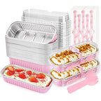 NPLUX 100 Pack Mini Cake Pans with Lids and Spoons Rectangular Aluminum Foil Baking Pans Mini Cheesecake Containers(6.8oz)