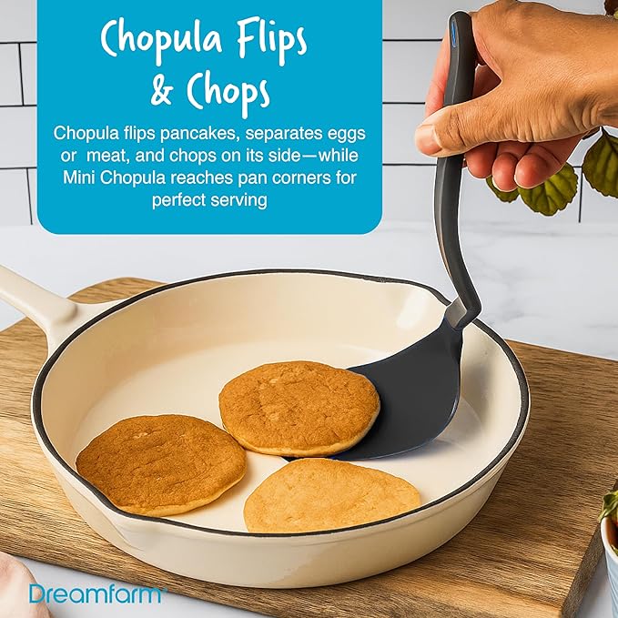 Dreamfarm Everyday Kitchen Essentials (Black) - Clongs Lite Click‑Lock Tongs, Supoon & Mini Supoon Scraper Spoons, Chopula & Mini Chopula Spatulas – Heat‑Resistant Nylon/Silicone for Cooking & Baking