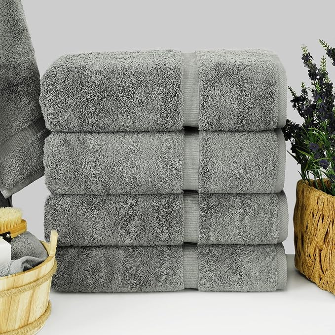 Chakir Turkish Linens | Hotel & Spa Quality 100% Cotton Premium Turkish Towels | Soft & Absorbent (4-Piece Bath Towels, Gray)
