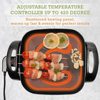 Moss & Stone Square Nonstick Electric Skillet With Lid, Aluminum 12x12 Inch Electric Frying Pan 5Qt, Nonstick Cooking Surface, Adjustable Temperature Control, Vented Glass Lid, Heat-Resistant Handle