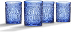 Godinger Old Fashioned Whiskey Glasses, Drinking Glasses, Vintage Decor, Glass Cups, Water Glasses, Cocktail Glasses - Jax Collection, 12oz, Blue, Set of 4