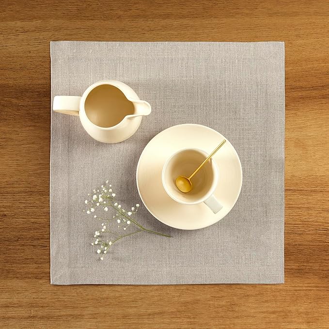Solino Home Natural Placemats Set of 4-100% Pure Linen Placemats 14 x 14 Inch for New Year - Fete, Handcrafted and Machine Washable