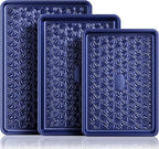 HONGBAKE Nonstick Baking Sheet Pan Set of 3, Cookie Sheets for Oven, Non-Toxic Half/Quarter/Jelly Roll Pans with Floral Swirl Texture, Heavy Duty 0.8mm Thick Oven Trays for Cooking, Blue
