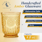 Yungala Amber Small Drinking Glasses Set of 6 Vintage Hobnail 8 oz