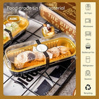 NPLUX 50 Pack Mini Cake Pans with Lids and Spoons Black Gold Rectangular Aluminum Foil Baking Pans Mini Cheesecake Containers(6.8oz)