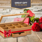 Personalized Tea Box with Custom Engraving - Bamboo Tea Bag Organizer with 8 Compartments, Acrylic Lid - Unique Mother’s Day Gifts for Mom, Grandma, Wife - Gift Idea for Tea Lovers (Tea Not Included)