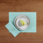 Solino Home Cotton Linen Placemats Set of 4 - Hemstitch Pastel Turquoise Placemats 14 x 19 Inch - Machine Washable Table Mats