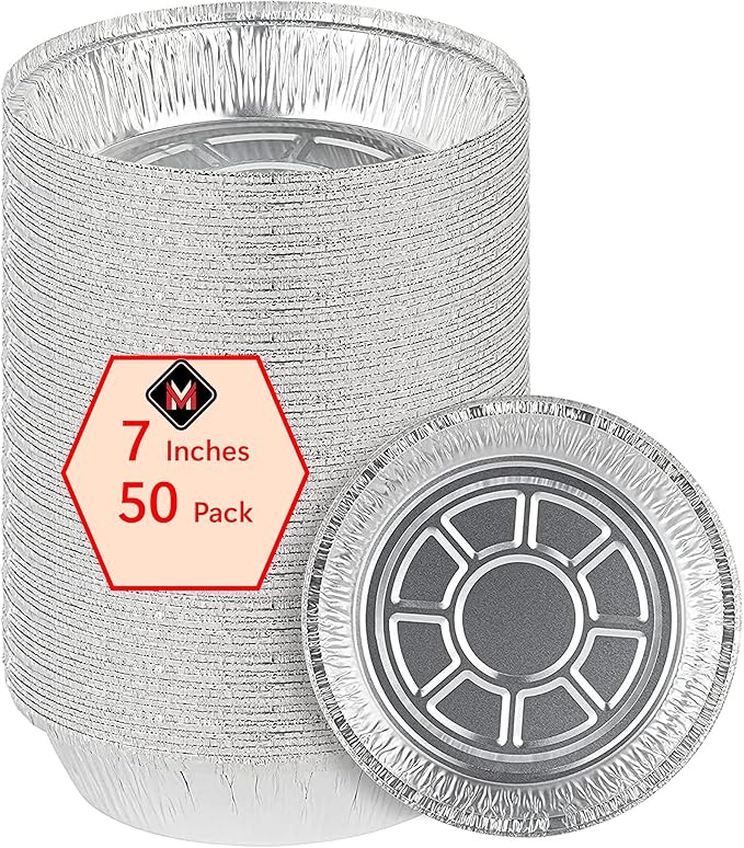 Mr Miracle Pack of 50 Disposable Aluminum Foil Pans –7 Inch Circular Aluminum Pans, Ideal for Baking, Storing, Heating, Serving, BBQ - Round Foil Pans