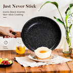 Kitchen Academy Removable Handle Induction Pots and Pans Set - 10 Piece Non-stick Cookware Sets, Black Granite Stackable RV Cookware for Camp