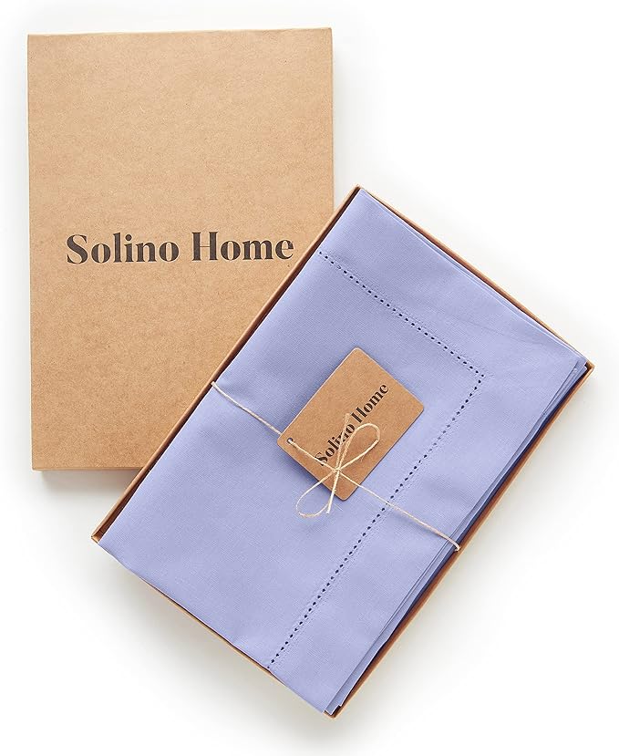 Solino Home Light Blue Napkins Set of 4 - Cotton Linen Hemstitch Dinner Napkins Cloth 20 x 20 Inch for New Year - Handcrafted and Machine Washable