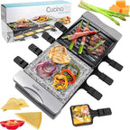 Electric Cheese Raclette Table Grill w Nonstick Grilling Plate & Cooking Stone- Indoor Smokeless Korean BBQ 8 Person Tabletop Cooker Hotplate- Melt or Grill Meat, Veggies for Home Dinner Party or Apps