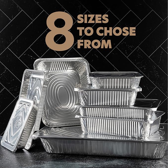 PLASTICPRO 50 Pack Aluminum Pans 8'' X 10" Disposable Pans with Covers Heavy Duty 5 lb Foil Pans for Baking and Cooking