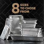 PLASTICPRO 50 Pack Aluminum Pans 8'' X 10" Disposable Pans with Covers Heavy Duty 5 lb Foil Pans for Baking and Cooking